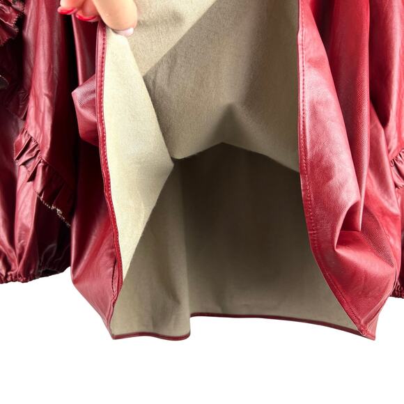 NEW Olivaceous Red Faux Leather Ruffle Top S Fringe Tassles 80s 90s - Picture 8 of 10